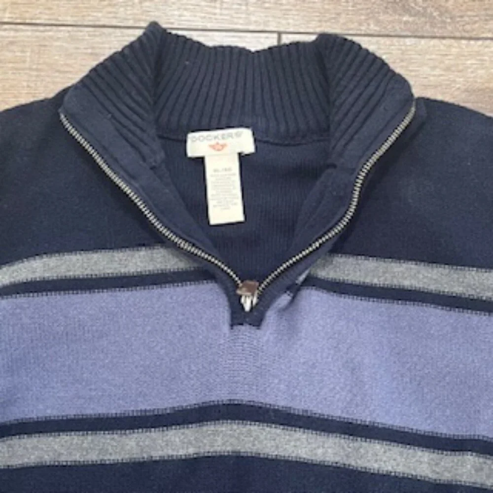 Dockers 1/4 Zip‎ Pullover  Mens XL Cotton Long Sleeve Blue Sweater